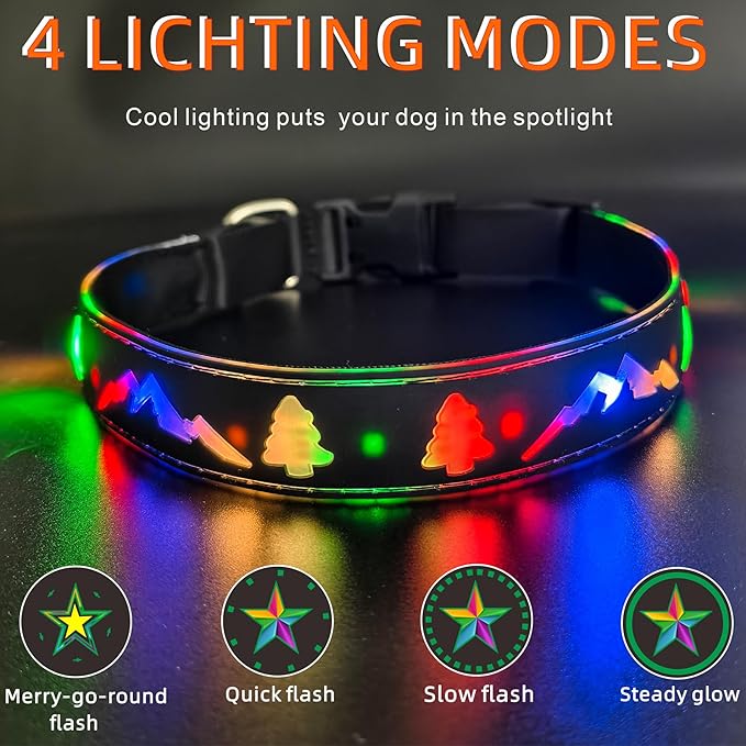 LED Dog Collar, 15 Light Modes, USB-C Rechargeable, Silicone Material, Adjustable Size, (Black Pro, XL(19.7-23.6"))