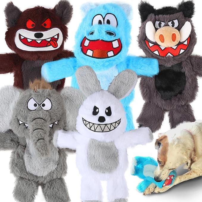 Bzonsmart 5 Pack Squeaky Dog Toys.Tough Plush Chew Toys for Dogs.Interactive Dog Toys to Keep Puppies Medium Large Breed Dogs Busy .Durable Anti-Boredom Dog Toys for Teething & Playtime.