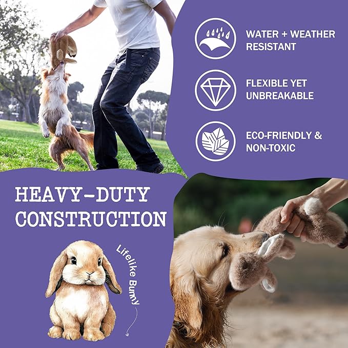 No-Stuffing Bunny Squeaky Dog Toy, Cute Plush Puppy Teething Toy to Keep Them Busy, Rabbit Interactive Tug of War & Dental Chew for Small Medium Large Dogs