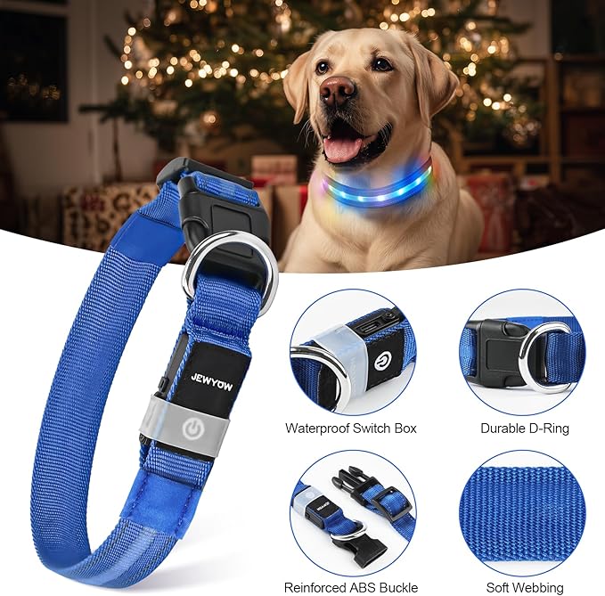 LED Dog Collar, Light Up Dog Collar, USB Rechargeable - Brightest Dog Lights for Night Walking, 6 Light Modes, Adjustable for Dog Safety(Large, Royal Blue)