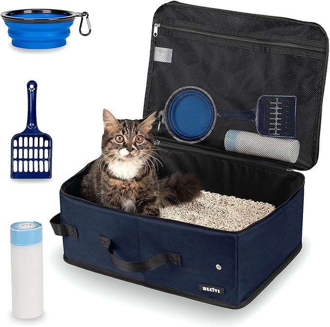 Console Dog Car Seat for Small Dogs Cats Portable Cat Travel Litter Box with Lid and 10 Pcs Disposable Liner Bags