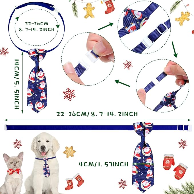 Eccliy 120 Pcs Christmas Dog Bow Tie Collar Bulk Christmas Dog Neck Ties Xmas Adjustable Pet Bowties Santa Claus Snowman Pattern Cat Collar Bow for Large Medium Small Pet Holiday Party Decoration