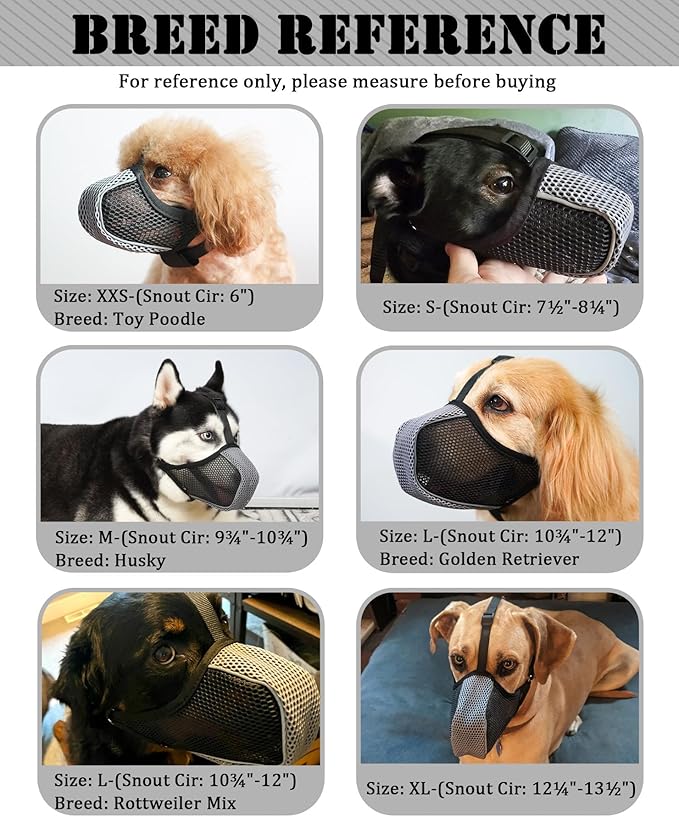 Mayerzon Dog Muzzle, Patented Mesh Soft Muzzles for Large Medium Small Dogs Poodle Husky Doberman Labrador Retriever for Scavenging Grooming Biting Chewing, Breathable Reflective Mussel with Collar
