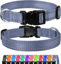 FunTags Reflective Dog Collar, Sturdy Nylon Collars for Small Girl and Boy Dogs, Adjustable Dog Collar with Quick Release Buckle, Gray