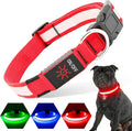 LED Light Up Dog Collars Micro USB Rechargeable Waterproof, Full Adjustable Lighted Glow Dark Dog Collar Light for Night Walking for Small Medium Large Dogs, Red