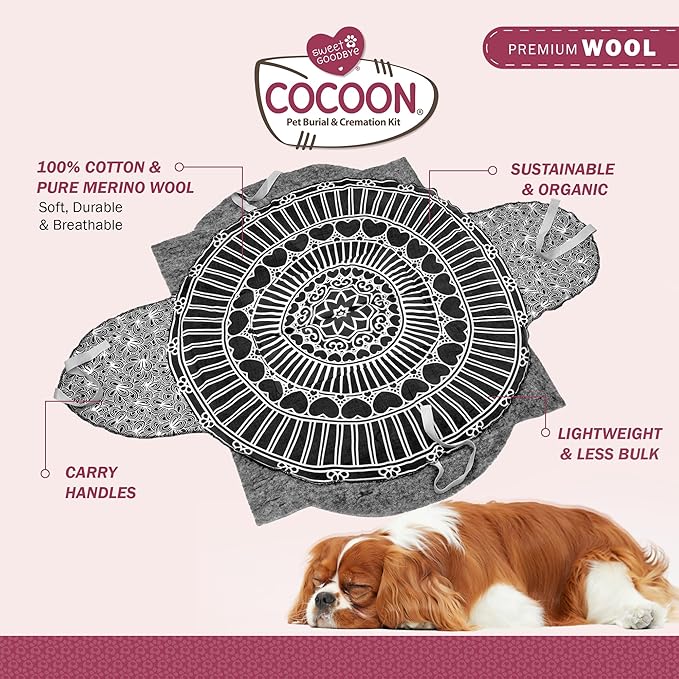 Cocoon® - Eco-Friendly Pet Burial & Cremation Ceremony Kit (Premium Wool) - Casket for Dogs and Cats (Choose Size & Color) (Large, Grey)