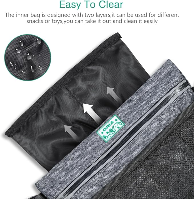 ORIA Dog Treat Training Pouch, Pet Out Training Belt Bag, Dog Food Bag with Removable Inner Pocket, Built-in Poop Bag Dispenser, Dog Training Bag, Gray