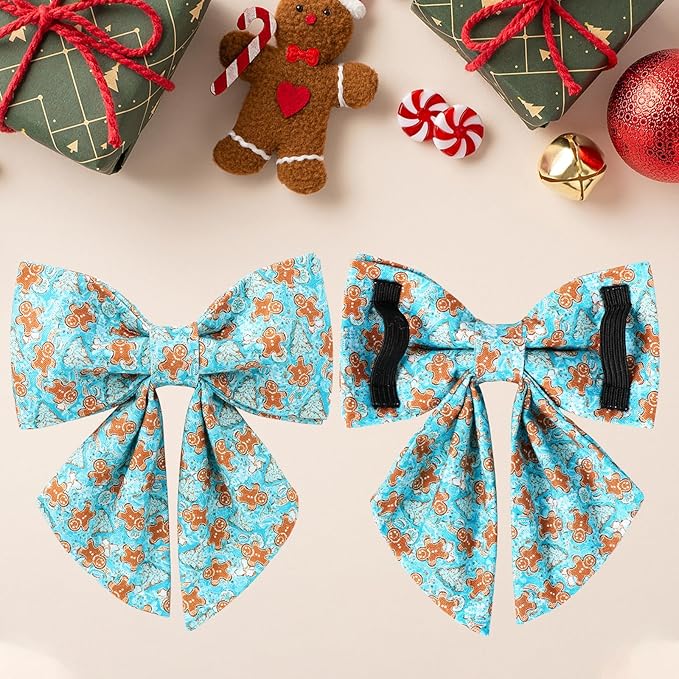 Christmas Dog Collar with Bow Tie,Adjustable Gingerbread Pet Collar,Chriatmas Puppy Bowtie Collar for Small Medium Large Dogs, XS, Neck 8-12in