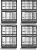 Homey Pet Two Tiers 37 Inch Dog Crate Cage Kennel with Feeding Bowls, Lockable Wheels and Removable Tray, Escape Proof Metal Wire Heavy Duty Dog Crates for Medium/Small Sized Dogs (4 Pack)