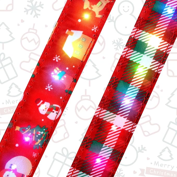 Christmas Light Up Dog Collar, LED Dog Collar Glow in The Dark - USBC Rechargeable, Adorable Plaid Pattern Christmas Collar for Medium to Large Dogs - Comfortable & Cute Xmas Dog Collars, Plaid M