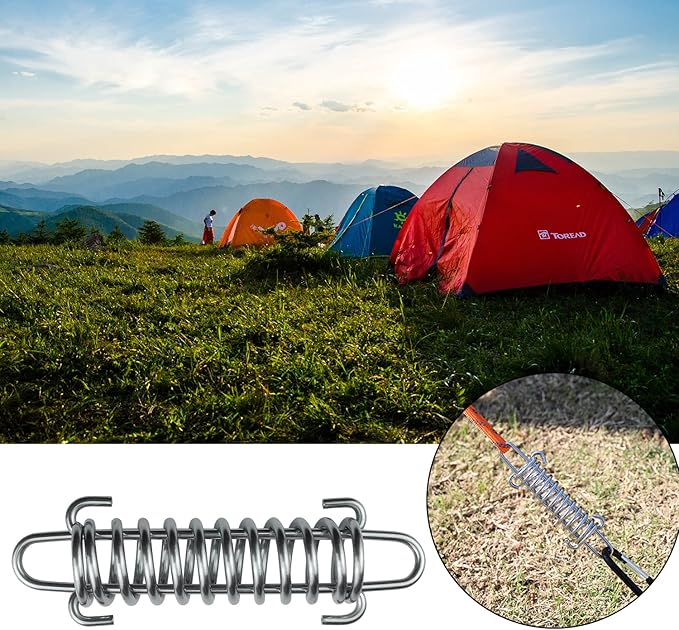 Stainless Steel Dog Leash Shock Absorbing Spring by SUUJI - 4 Pcs Dog Cable Tie Out Buffer Spring for Run Or Training,Heavy Duty Tent Rope Fixed Buckle Tensioner for Outdoor Hiking Camping