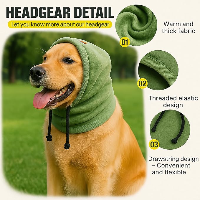 Dog Hat | Bandana for Warmth, Perfect for Fireworks, Thunderstorms, and Grooming（Green-M）