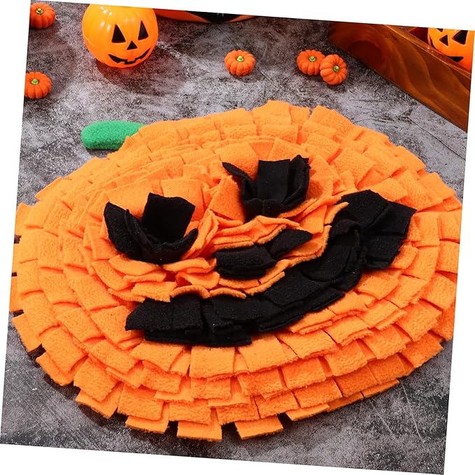 VANZACK Pumpkin Shaped Dog Snuffle Mat Sniffing Pad for Mental Stimulation Pet Enrichment Soft Polar Fleece Material Space Saving Design for Interactive Feeding Play