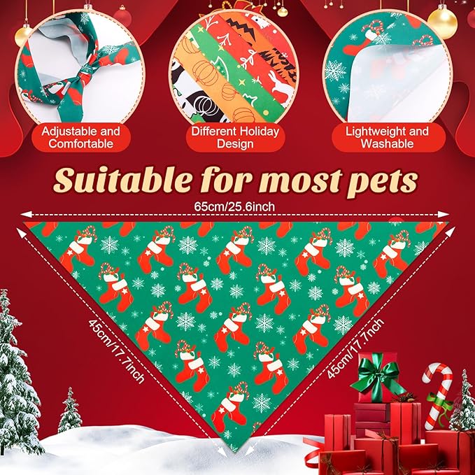Preboun 200 Pcs Mixed Holiday Dog Bandanas Bulk Festival Bandanas for Dog Triangle Kerchief Bib Scarf Set for Pet Cat Party Costume Photo Props Accessories Pet Shops Owners Groomers, 25 Styles