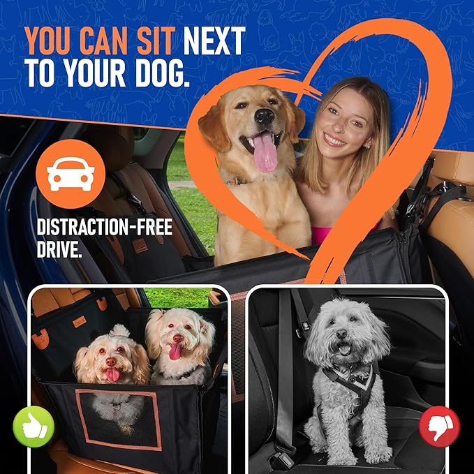 Dog Car Seat Medium Sized Dog or 2 Small Dogs. Hard Bottom, Dual Safety Belt, Waterproof, Mesh Sides, Scratch-Resistant. Car Seat for Medium to Large Dogs, Pet Carseat Cover 29.5" X 19.7" X 19.7"