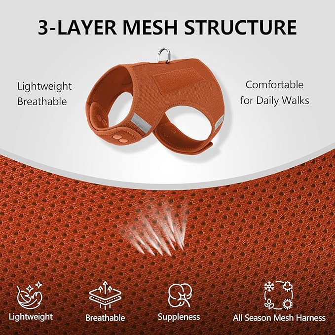 Dog Harness for Puppy – Adjustable Reflective Easy Put On Soft Mesh Vest for Small Dogs with 2 Patches (Carmel Brown,XXS)