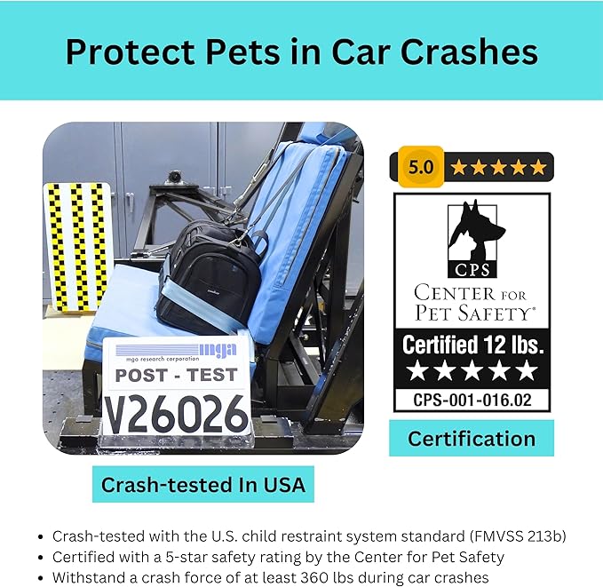 Crash-Tested & Expandable Pet Carrier Airline Approved | 3-in-1 Small Dog Car Seat, TSA Airline Approved Dog Carrier, Soft Sided Cat Bag | 5-Star Safety Rated - Best for Safe Airplane & Car Travel
