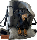 Kumdita' Center Console Dog Car Seat & Carrier for Small Dogs & Cats, 18.5 x 10.5 x 9.5 Inches, Sewn-in Leash (Gray)