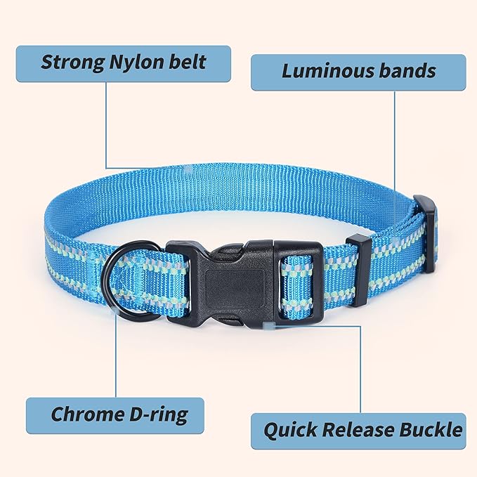 Mile High Life Reflective Dog Collar, Basic Dog Collars Adjustable Quick Release, Soft Nylon Pet Collar with Metal D-Ring for Small Medium Large Dogs (Hot Blue, XS Neck9-13")