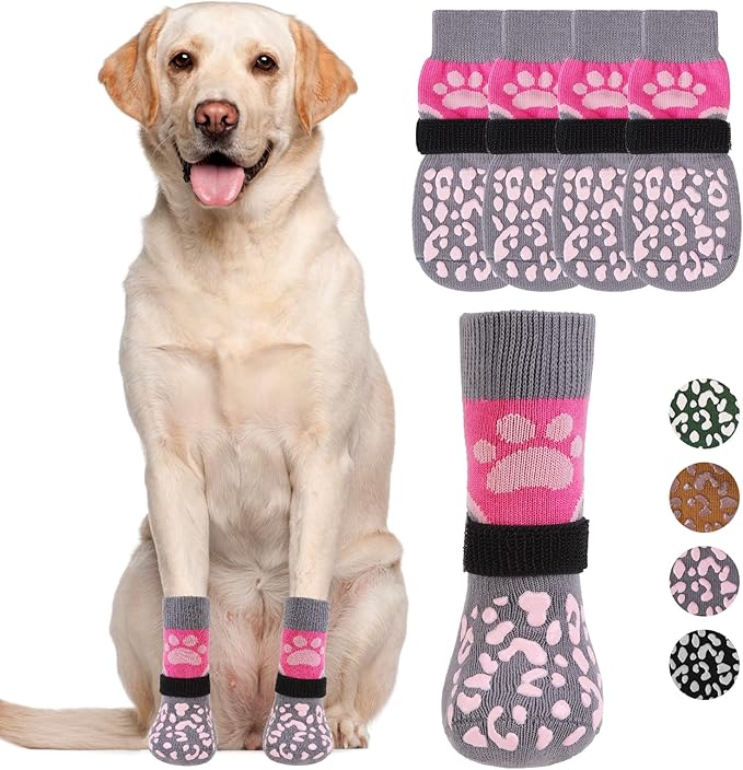 KOOLTAIL Dog Socks for Hot/Cold Pavement to Prevent Licking Paws Scratching,Anti Slip Pet Boots&Paw Protector for Hardwood Floors,Traction Control Grip Booties for Small Medium Large Senior Dogs PinkM