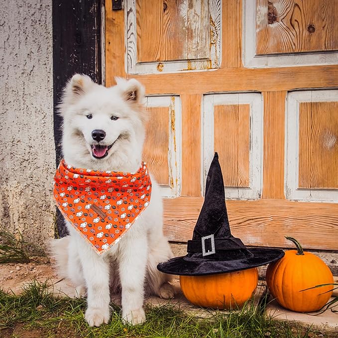 Elegant Little Tail Fall Girl Boy Dog Bandana - Halloween Bib Scarf, Soft, Washable Square Scarf - Adjustable Dog Kerchief for Small, Medium, Large Dogs