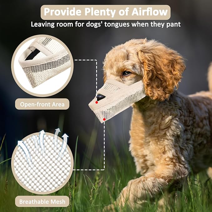 Crazy Felix Nylon Dog Muzzle for Small Medium Large Dogs, Air Mesh Breathable and Drinkable Pet Muzzle for Anti-Biting Anti-Barking Licking (S, Beige)
