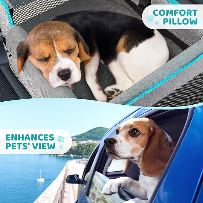 Dog Car Seats for Small Dogs, Pet Booster Seat Under 20 lbs, Puppy Car Seat with Folded Metal Frame and Raised Cushion, Enhanced Version