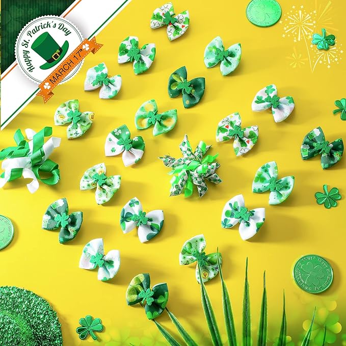 Weewooday 70 Pcs Dogs Hair Holiday Dog Bows Bowtie with Rubber Band Pet Hair Accessories Puppy Bowknot Topknot Pet Grooming Bow for Holiday Christmas Small Puppy Decor(Chic Style)