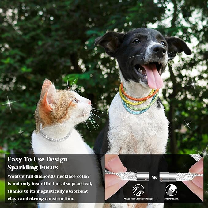 Stylish and Luxurious Diamond Dog Collar,Magnetically Absorbent Clasp,Full Diamond Design,Perfect for Wedding and Everyday Walking - Green Diamons Necklace Collar for Large Dogs,24''