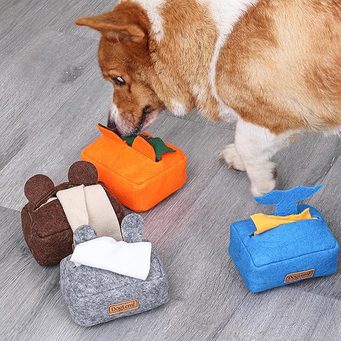 HDKUW 2PCS Dog Puzzle Toy, Dog Tissue Box Plush Toy, Interactive & Enriching Snuffle Game for Small Medium Dogs, Durable Hide and Seek Slowly Feeder Toy, Treat Dispensing & Nose Work Fun Blue Gray