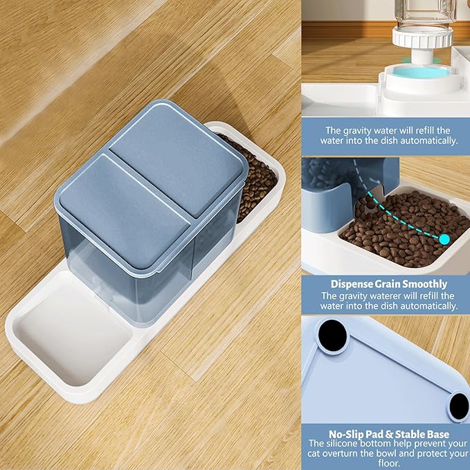 Yummy Sam Automatic Small Pet Feeder and Water Dispenser, 2 in 1 Gravity Cat Auto Pet Feeder and Waterer Set Feeder Dish for Small Medium Pets Dog Puppy Kitten (Blue)