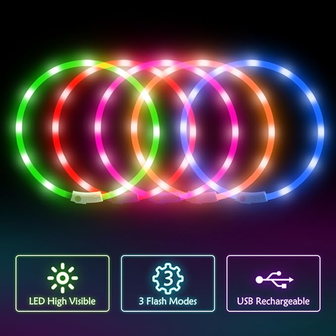 BSEEN Light Up Dog Collars - Silicone LED Dog Collar, Cuttable Lighted Puppy Collar, Glowing Dog Walking Lights for Small Medium Large Collars (Green)