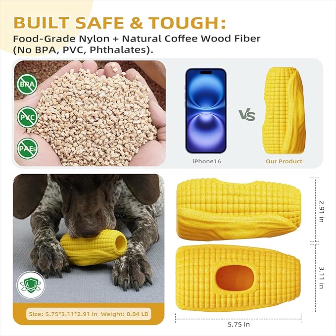 Interactive Dog Toys for Aggressive Chewers, Indestructible Dog Chew Corn Stick Enrichment Toy for Large Medium Dogs, Frozen Dog Treat Holder for Boredom to Keep Them Busy, Reduce Anxiety