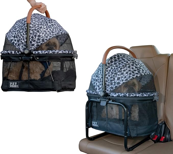 Pet Gear No-Zip View 360 Pet Carrier & Car Seat with Booster Seat Frame for Small Dogs & Cats, Mesh Ventilation, Push Button Entry, No Tools Required, Charcoal/Jaguar