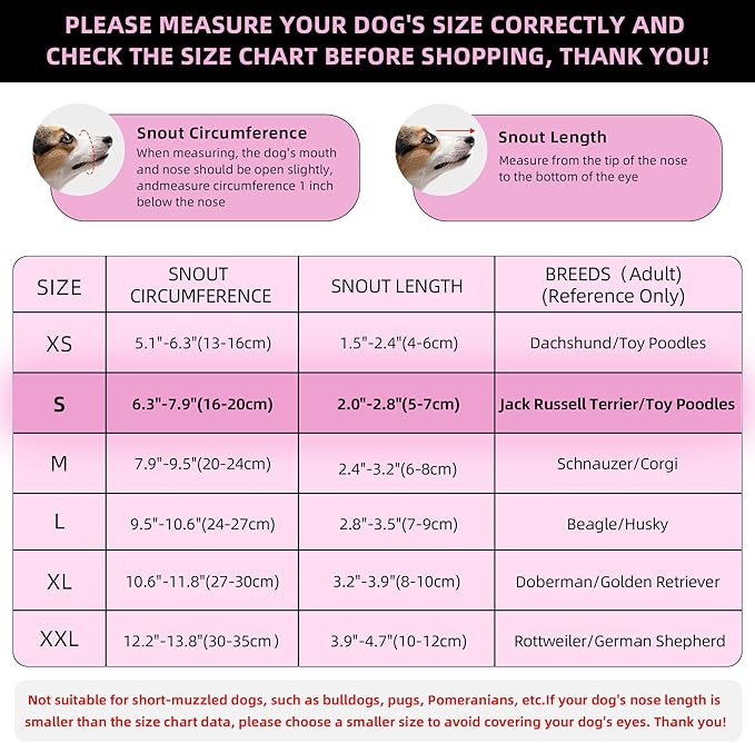 Dog Muzzle, Breathable Soft for Small Dogs to Anti & Prevent Barking Biting Chewing, Reflective & Adjustable Basket Muzzle with Air Mesh for Toy Poodles Pink S