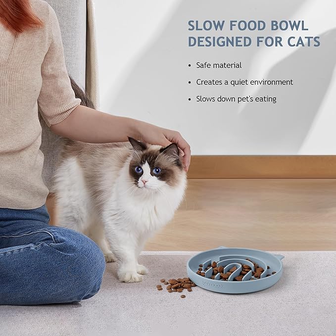 Coomazy Silicone Slow Feeder Dog Cat Bowls, Interactive Puzzle Toy for Pets Food Training, Keeps Dogs Cats Busy, Prevents Puppy Kitty Overeating (Light Blue, 1.4Cup)