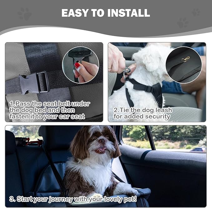 Portable Small Dog Seat for Car, Luxury Leather Center Console Dog Car Seat Booster with Safety Tethers, Anti-Collapse Pet Travel Carseat for SUV, Truck