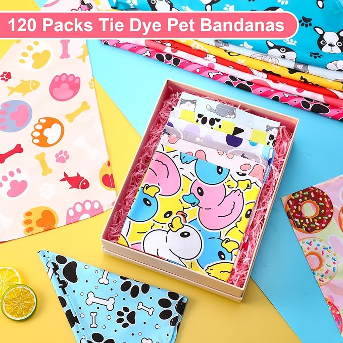 Amylove 120 Pcs Dog Bandanas Bulk Holiday Triangle Dog Pack Puppy Kerchief Bandana Adjustable Pet Scarf for Pet Cat Costume Accessories Decor(Cartoon)
