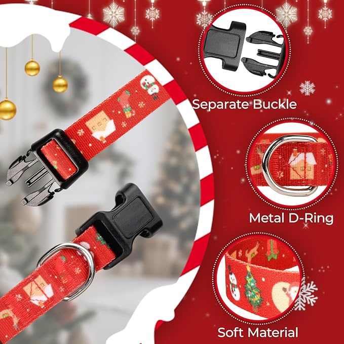 Christmas Dog Collar, Adorable X-mas Pattern Christmas Collar for Medium to Large Dogs - Comfortable & Cute Xmas Dog Collars, M