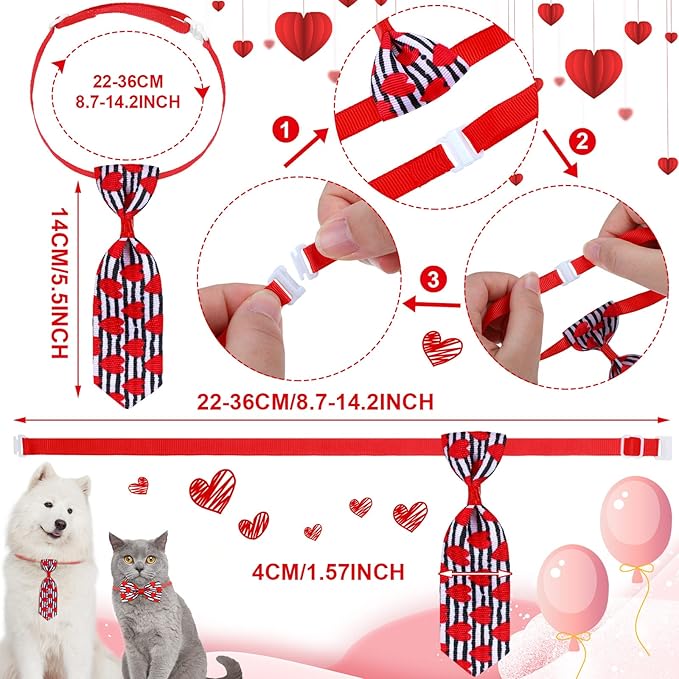 Eccliy 120 Pieces Valentines Day Dog Bow Tie Collar Set Valentines Dog Collar Bows Bulk Adjustable Pet Grooming Neckties for Large Medium Small Pet Cat Holiday Party Decoration Supply