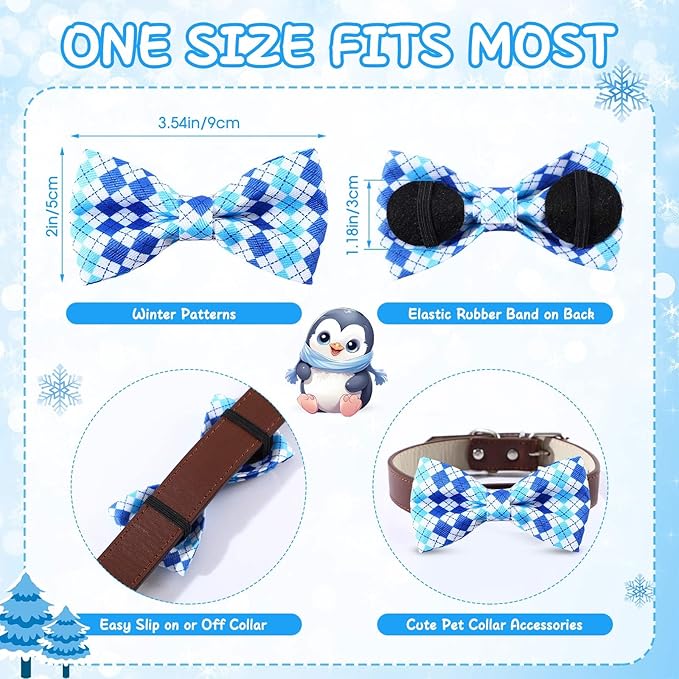 Silkfly 60 Pcs Winter Plaid Dog Collar Bow Ties Bulk Dog Bowtie Holiday Accessories Puppy Bows Detachable Collar Charms for Small Medium Large Dogs Cat Grooming Supplies Pet Costume