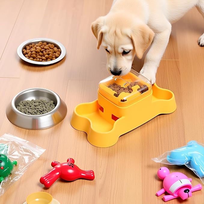 Interactive Dog Treat Dispenser Toy, Dog Slow Feeder for Mental Stimulation, Food Puzzles for Cats & Dogs to Prevent Boredom, Anxiety, Easy to Fill & Clean(Yellow).