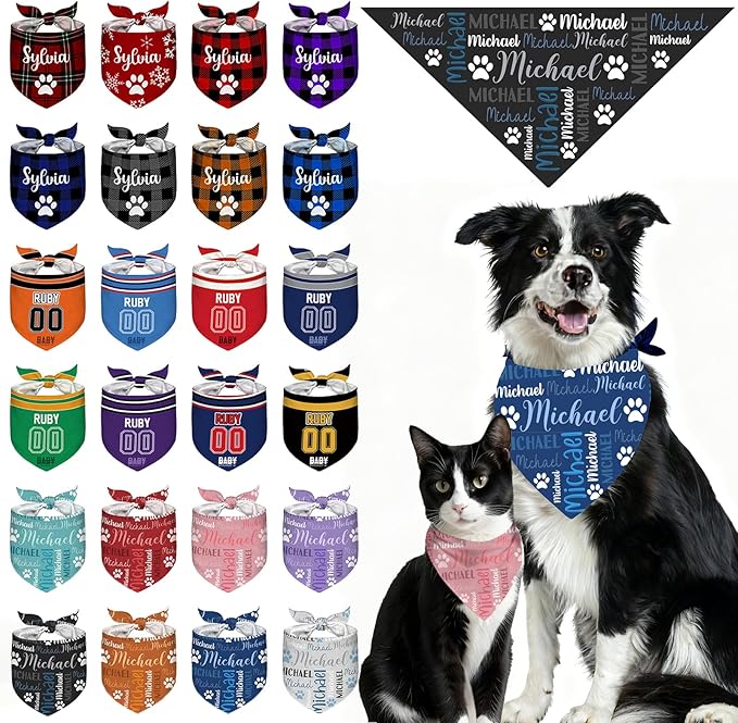 Custom Dog Bandana Personalized Dog Bandanas with Name Logo Customized Cat Neckwear Pet Scarf Triangle Bibs for Small Medium Large Dogs Cats Pets Name