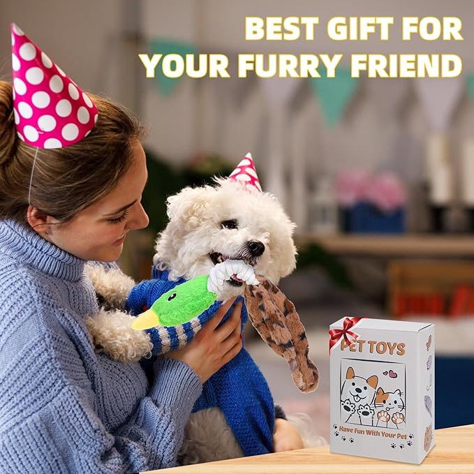 Mihachi Squeaky Dog Toys, Plush Stuffed Puppy Toys with Crinkle Paper-Tug of War Dog Toys for Small, Medium and Large Dogs Duck Interactive Squeaky Pet Toys to Keep Them Busy, Wild Duck