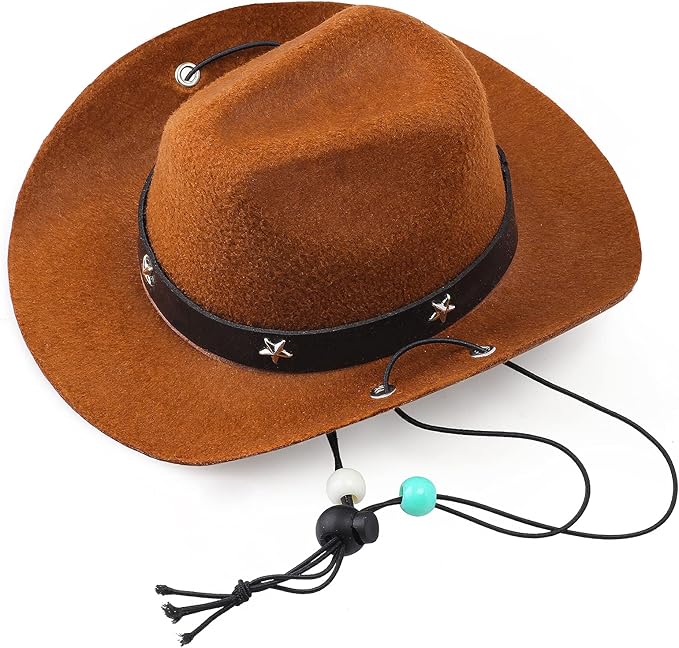 Yewong Pet Cowboy Costume Accessories - Dog Cat Pet Size Cowboy Hat and Bandana Scarf West Accessories for Puppy Kitten Party Festival and Daily Wearing Set of (Coffee Hat+Black Bib)
