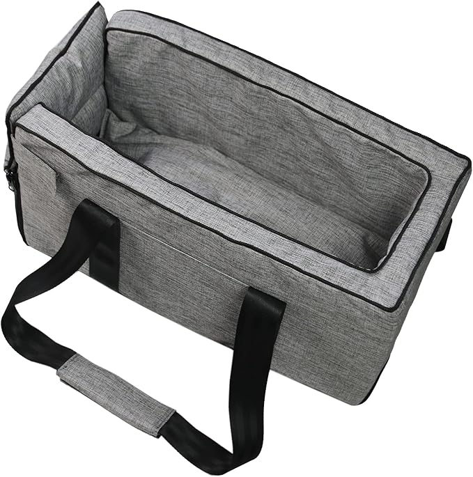 Dog Cat Car Booster Seat Cozy Boost Pet Console Carrier Puppy Car Seat with Clip-On Safety Leash & Anti-Slip Bottom for Small Medium Dogs Puppies Cats (Grey)