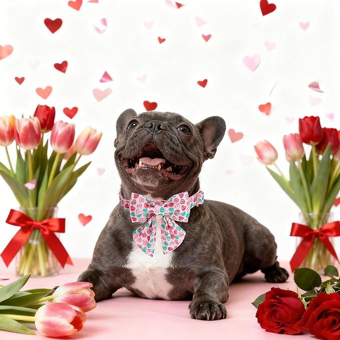 Maca Bates Valentine's Day Dog Collar with Sailor Bow for Medium Girl Boy Dogs,Pink Love Hearts Pattern,Adjustable Durable Soft Valentine Gift for Female Male Puppy