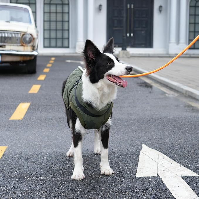 Dog Jacket with Harness,Fleece Lined Warm Puppy Coat for Winter,Soft Windproof Small Dog Vest,Green M