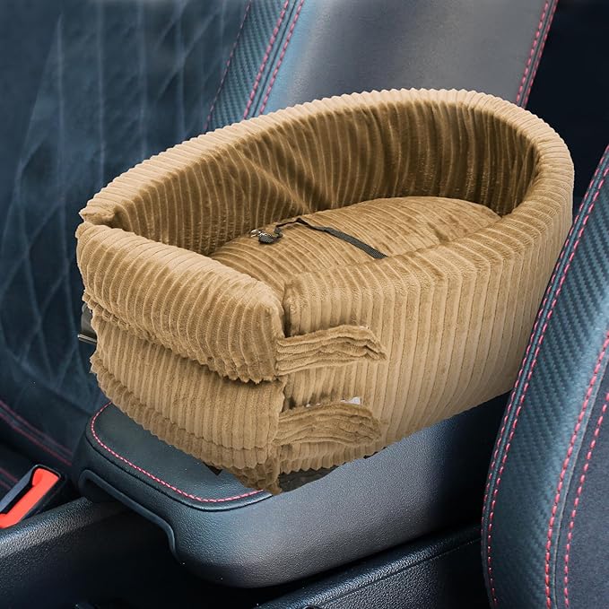 X AUTOHAUX Dog Car Seat Seat Adjustable Straps for Medium Small Sized Puppy Cat Seat Pets Soft Non Slip Bottom Travel Bed Corduroy Khaki