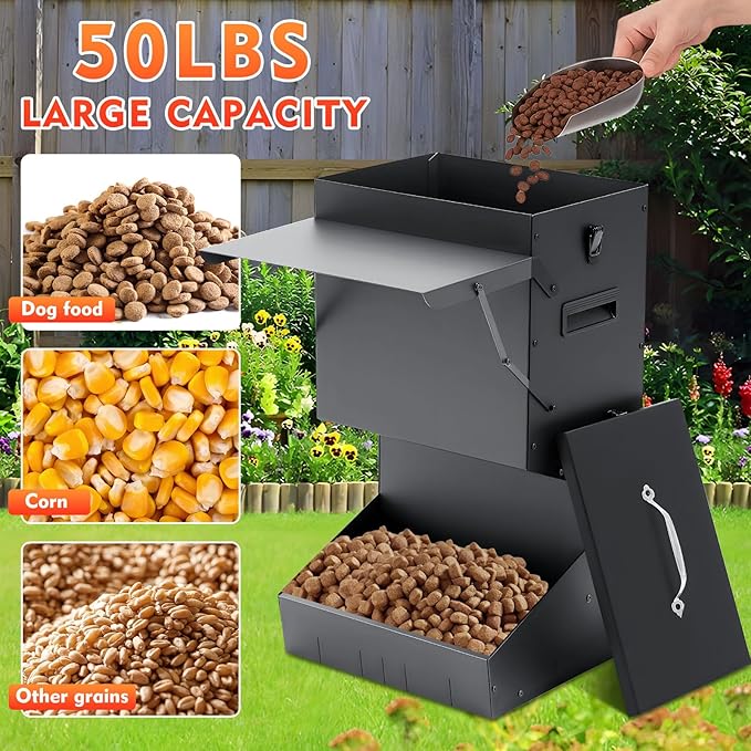 1 Pcs Automatic Dog Feeder with Lid 50 Lbs Capacity Outdoor Dog Feeder Hanging Self Feeding Pet Food Dispenser Pet Food Feeders for Large Dogs Large Breed